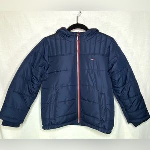 Tommy Hilfiger Jacket Blue Boys Size S 7/8 Jacket Fleece Lined Hooded Puffer